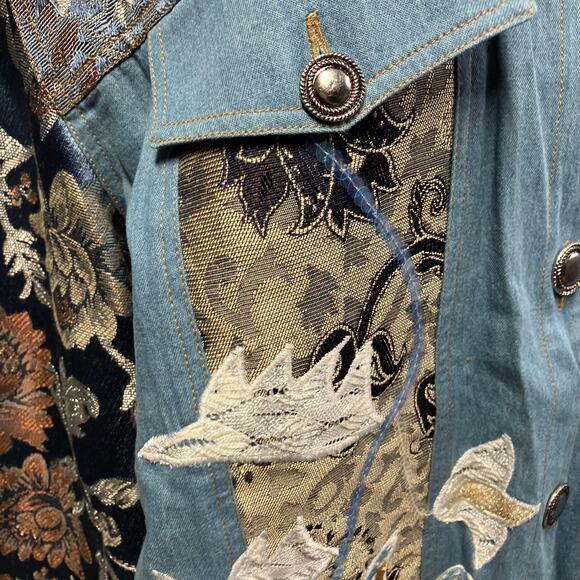 Indigo Moon Womens Medium Jean Tribal Dressy Jacket Embroidery Boho Artsy Spring - Picture 5 of 15